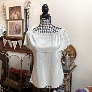 Vintage A.N.A Metallic Silver Cold Shoulder Top Size M